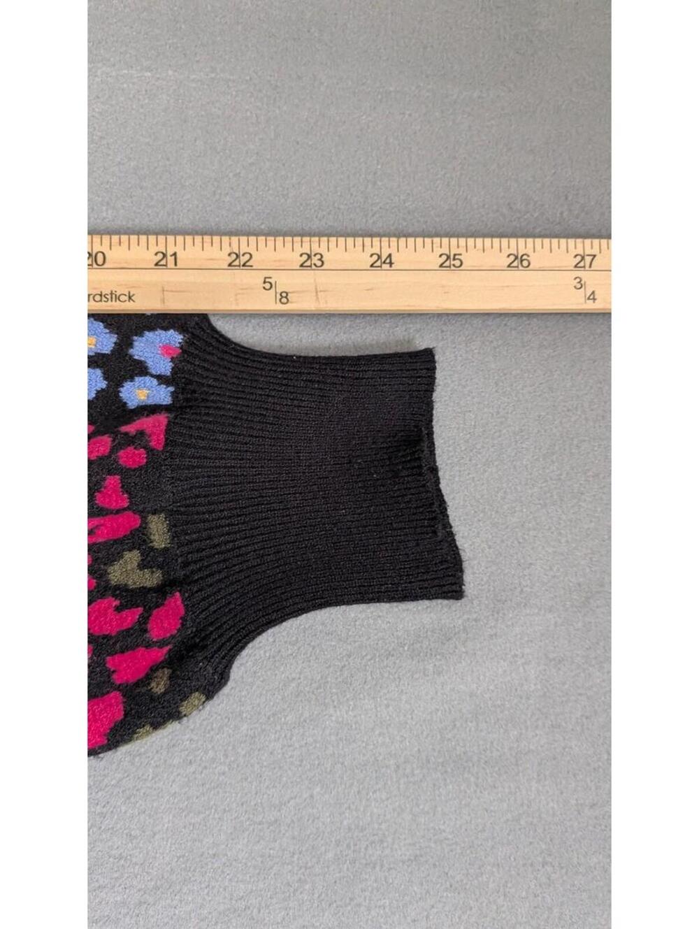 Willow & Wind Sweater Cardigan Womens S Black Colorful Leopard Balloon Sleeve - Picture 8 of 8